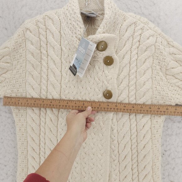 NWT ARAN Super Soft Merino Wool 3-Button Cardigan Asymmetrical Cable Knit XL - Picture 9 of 14